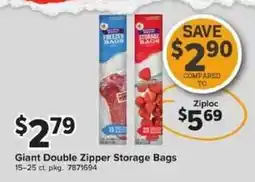 Giant Food Ziploc giant double zipper storage bags offer