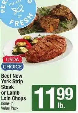 Star Market Usda choice beef new york strip steak or lamb loin chops offer