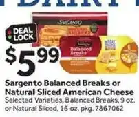 Stop&Shop Sargento Balanced Breaks or Natural Sliced American Cheese offer