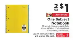 ShopRite One Subject Notebook offer