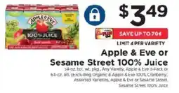 ShopRite Apple & Eve or Sesame Street 100% Juice offer