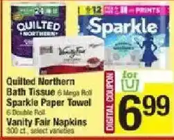 Star Market Quilted Northern Bath Tissue, Sparkle Paper Towel, Vanity Fair Napkins offer