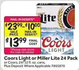Stop&Shop Coors Light or Miller Lite 24 Pack offer