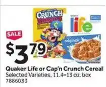 Stop&Shop Quaker Life or Cap'n Crunch Cereal offer