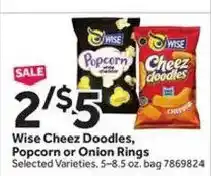 Stop&Shop Wise Cheez Doodles, Popcorn or Onion Rings offer