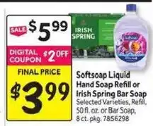 Stop&Shop Irish spring softsoap liquid hand soap refill or bar soap offer
