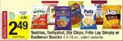Star Market Tostitos, Torti Yahs!, Utz Chips, Frito Lay Simply or Bachman Snacks offer
