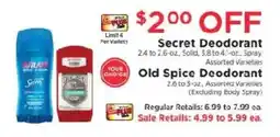 ShopRite Secret Deodorant offer