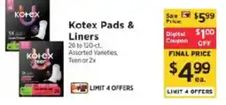 ShopRite Kotex Pads & Liners offer