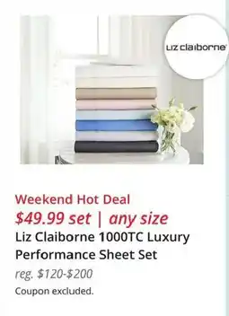 JC Penney Liz Claiborne 1000TC Luxury Performance Sheet Set offer