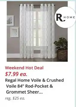 JC Penney Regal Home Voile & Crushed Voile 84" Rod-Pocket & Grommet Sheer. offer