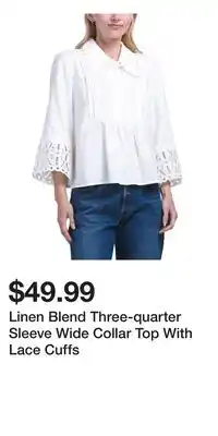 TJ Maxx Linen Blend Three-quarter Sleeve Wide Collar Top With Lace Cuffs offer