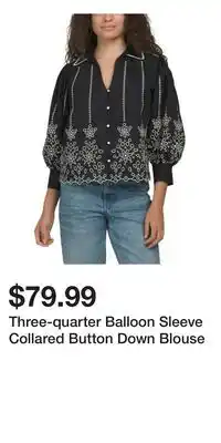 TJ Maxx Three-quarter Balloon Sleeve Collared Button Down Blouse offer