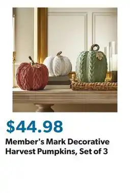 Sam's Club Member's Mark Decorative Harvest Pumpkins, Set of 3 offer