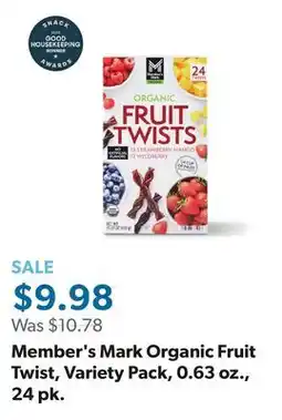 Sam's Club Member's Mark Organic Fruit Twist, Variety Pack, 0.63 oz., 24 pk offer