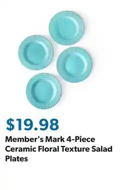 Sam's Club Member's Mark 4-Piece Ceramic Floral Texture Salad Plates offer