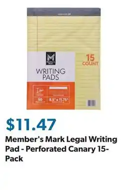 Sam's Club Member's Mark Legal Writing Pad - Perforated Canary 15-Pack offer