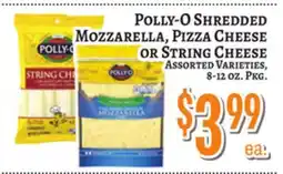 Trade Fair Supermarket POLLY-O SHREDDED Mozzarella, Pizza CHEESE OR STRING CHEESE offer