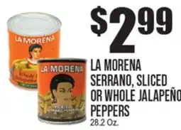Extra Supermarket LA MORENA SERRANO, SLICED OR WHOLE JALAPEÑO PEPPERS offer
