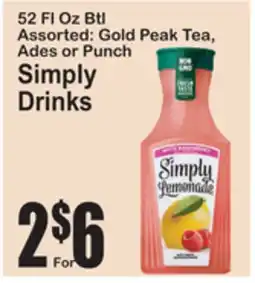 SuperFresh 52 Fl Oz Btl Assorted: Gold Peak Tea, Ades or Punch Simply Drinks offer