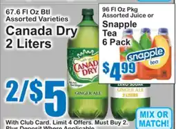 SuperFresh Canada Dry 2 Liters Snapple Tea offer