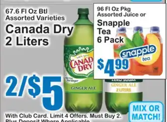 SuperFresh Canada Dry 2 Liters Snapple Tea offer