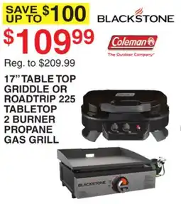 Dunham's Sports 17 TABLE TOP GRIDDLE OR ROADTRIP 225 TABLETOP 2 BURNER PROPANE GAS GRILL offer