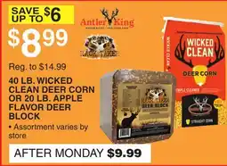Dunham's Sports 40 LB. WICKED CLEAN DEER CORN OR 20 LB. APPLE FLAVOR DEER BLOCK offer