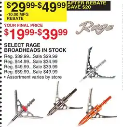 Dunham's Sports SELECT RAGE BROADHEADS IN STOCK offer