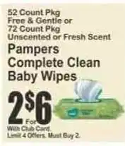 Key Food Pampers complete clean baby wipes offer
