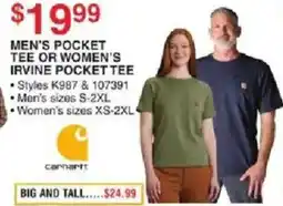 Dunham's Sports Carhartt men's pocket tee or women's irvine pocket tee offer