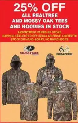 Dunham's Sports All realtree and mossy oak tees and hoodies in stock offer