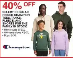 Dunham's Sports Champion select regular priced champion tees, tanks, fleece, and shorts for the family offer