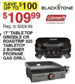 Dunham's Sports Blackstone 17" Table Top Griddle Or Roadtrip 225 Tabletop 2 Burner Propane Gas Grill offer