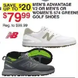 Dunham's Sports New Balance men's advantage v2 or men's or women's 574 greens golf shoes offer