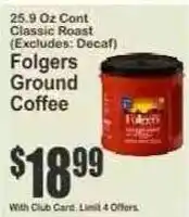 Key Food Folgers ground coffee offer