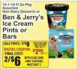 Key Food Ben & Jerry's ice cream pints or bars offer