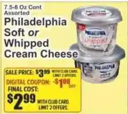 Key Food Philadelphia soft or whipped cream cheese offer