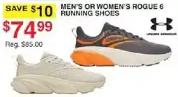 Dunham's Sports Under Armour men's or women's rogue 6 running shoes offer