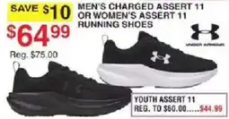 Dunham's Sports Under Armour men's charged assert 11 or women's assert 11 running shoes offer