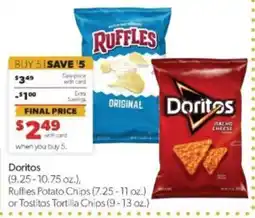 Family Fare Doritos Ruffles Potato Chips or Tostitos Tortilla Chips offer