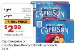 Family Fare Caprisun juice or Country Time Ready to Drink Lemonade offer