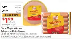Family Fare Oscar Mayer Wieners, Bologna or Cotto Salami offer