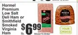Key Food Hormel Premium Low Salt Deli Ham or Smithfield Smoked Virginia Ham offer