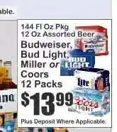 Key Food Budweiser, Bud Light, Miller or Coors 12 Packs offer