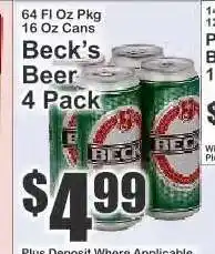Key Food Beck's Beer 4 Pack offer