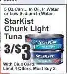 Key Food Starkist Chunk Light Tuna offer