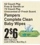 Key Food Pampers Complete Clean Baby Wipes offer