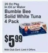 Key Food Bumble Bee Solid White Tuna 4 Pack offer