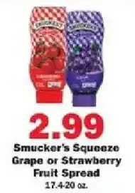 Schnucks Smucker's Squeeze Grape or Strawberry Fruit Spread offer